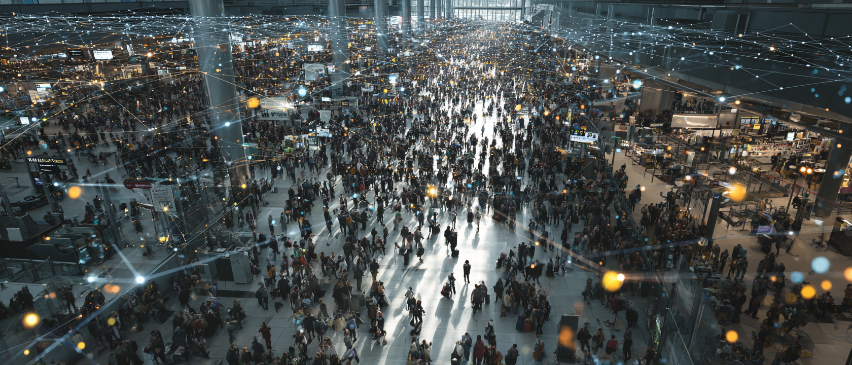 Crowded airport terminal at peak surge